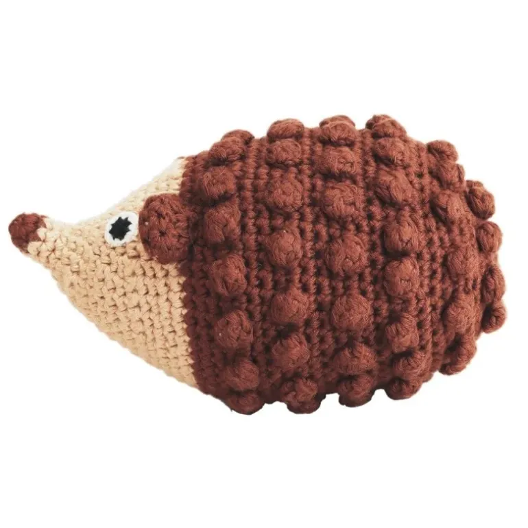Doudou hérisson marron avec hochet