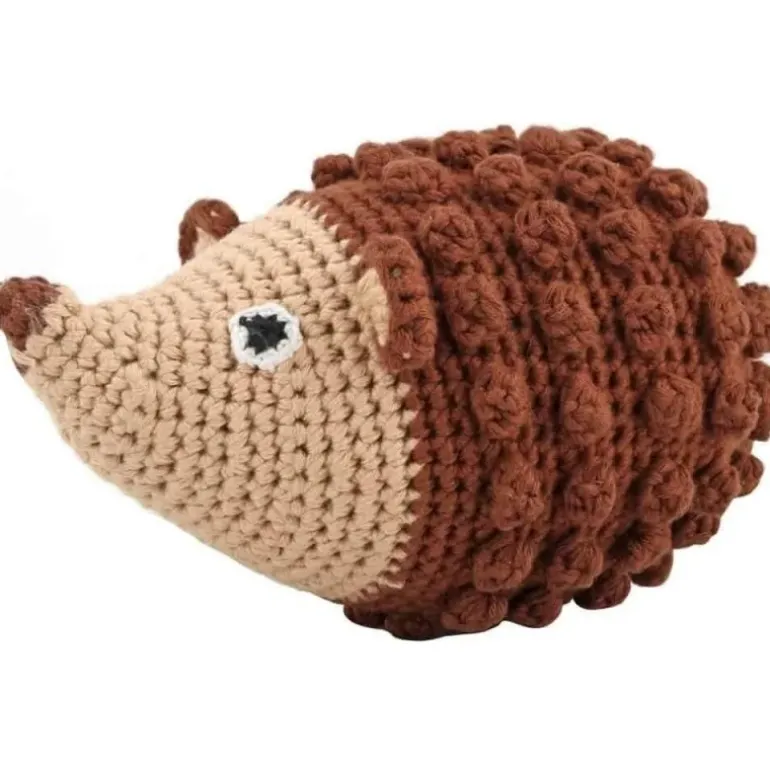 Doudou hérisson marron avec hochet