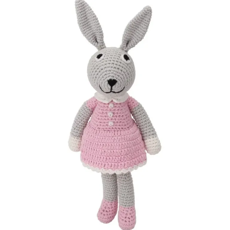 Doudou lapin au crochet rose avec hochet