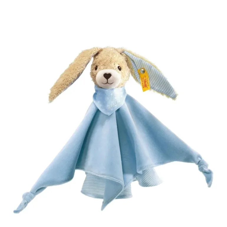 Doudou lapin Hoppel bleu en coton bio