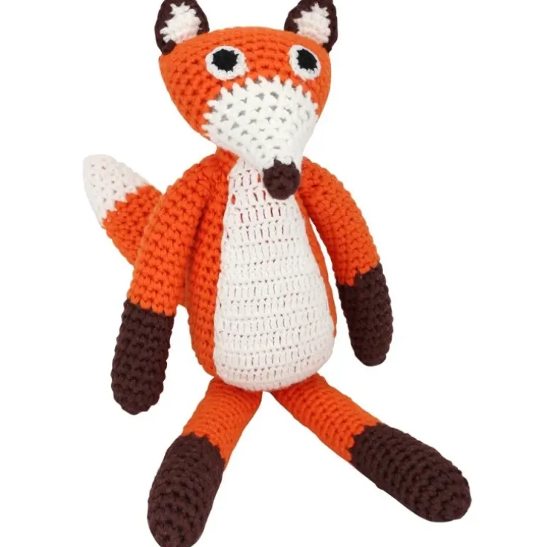 Doudou renard orange au crochet avec grelot