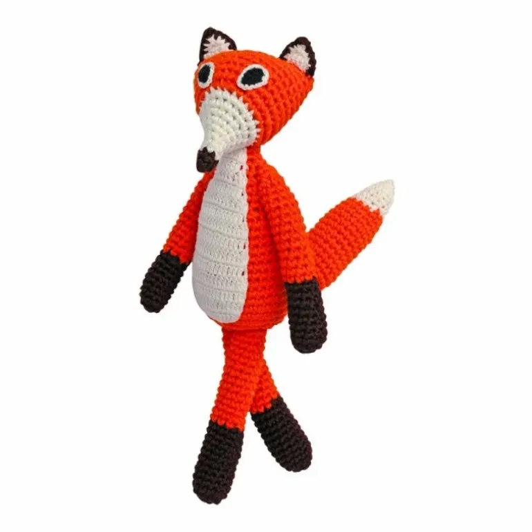 Doudou renard orange au crochet avec grelot