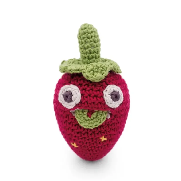 Hochet Mini Fraise en coton bio