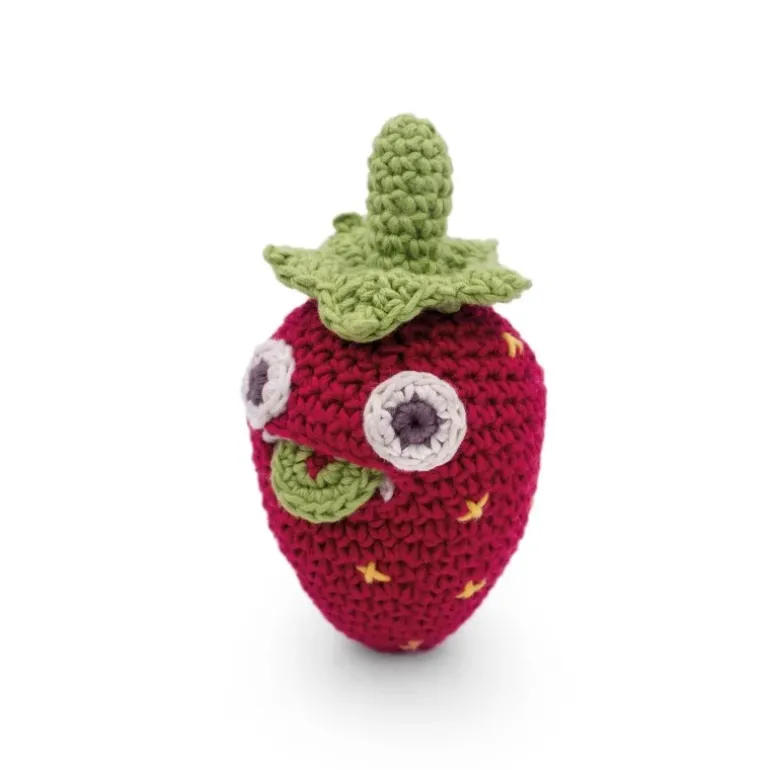 Hochet Mini Fraise en coton bio