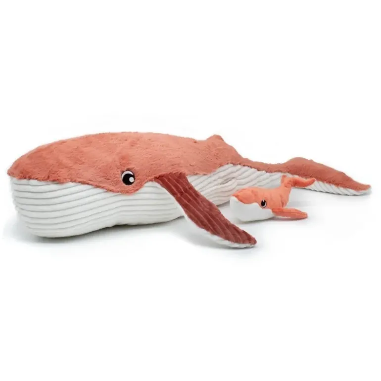 Peluche baleine géante et son bébé Gravillou terracotta