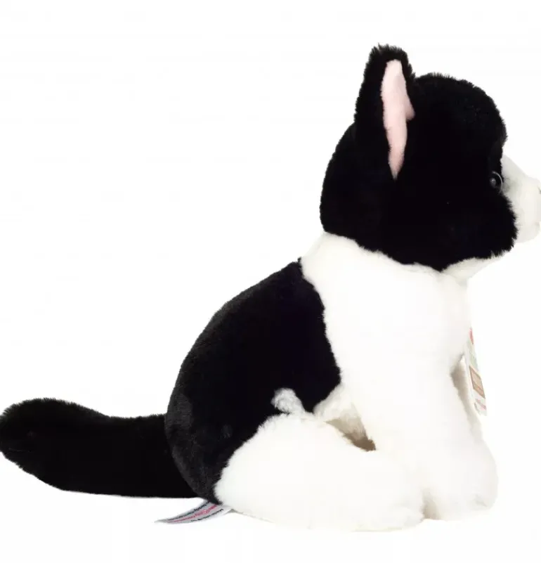 Peluche chat assis noir et blanc - 20 cm