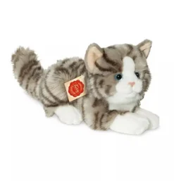 Peluche chat gris couché - 20 cm