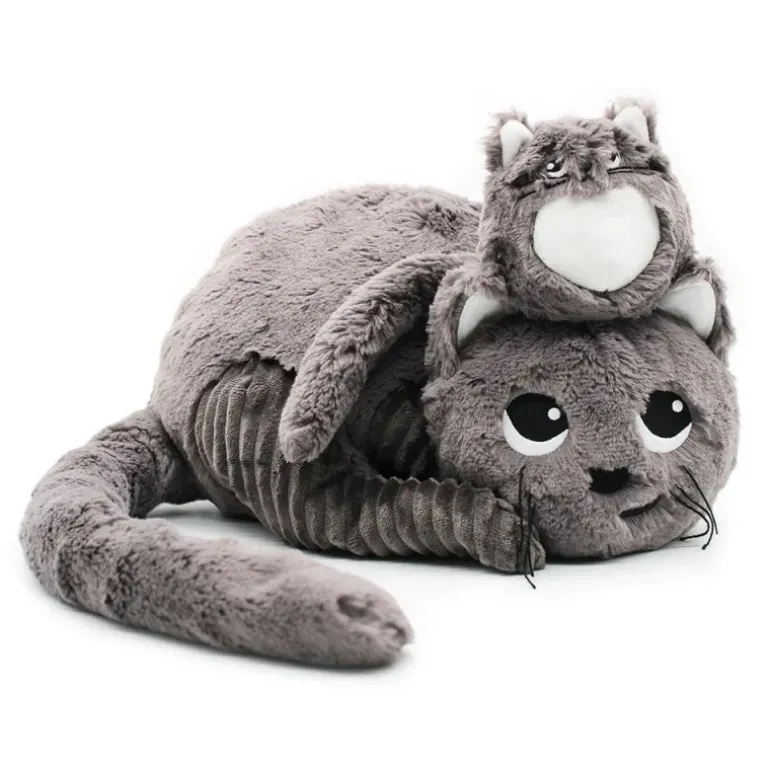 Peluche chat Miaou maman et son bébé gris
