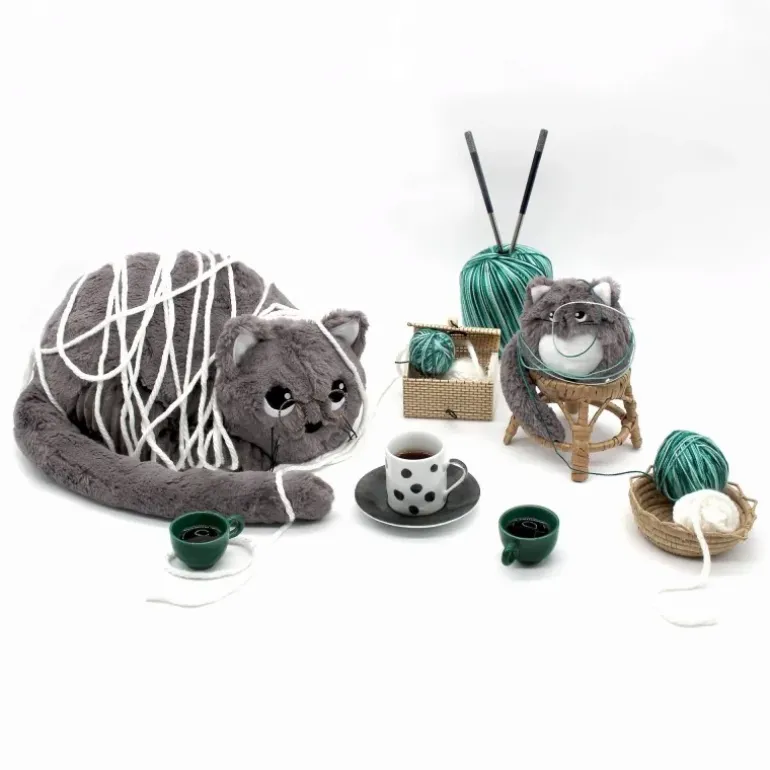 Peluche chat Miaou maman et son bébé gris