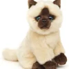Peluche chat siamois beige-marron assis - 21 cm
