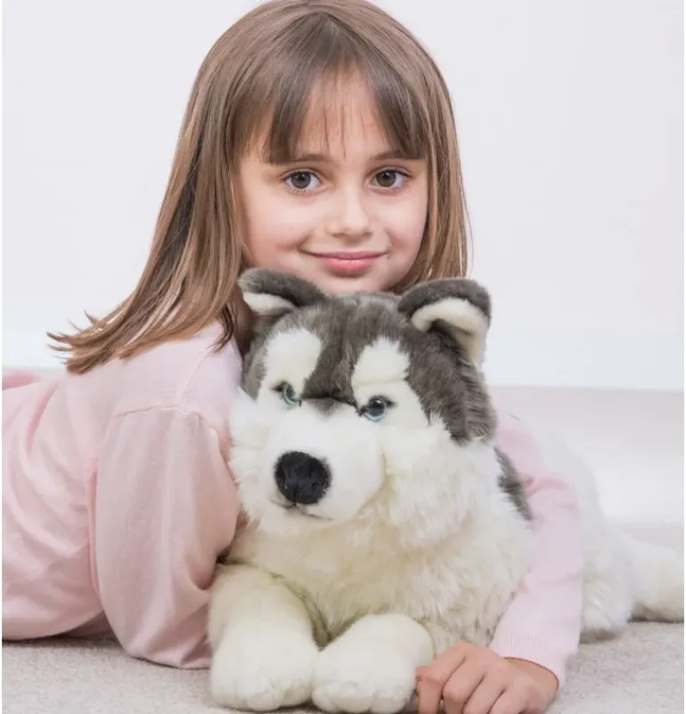Peluche chien Husky couché - 60 cm