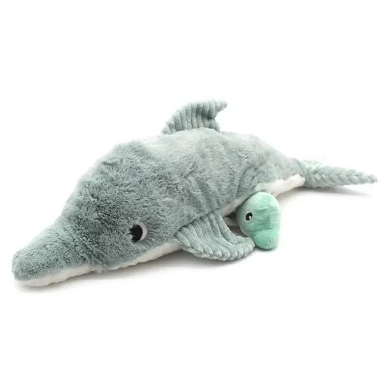 Peluche dauphin Tofou maman et son bébé menthe