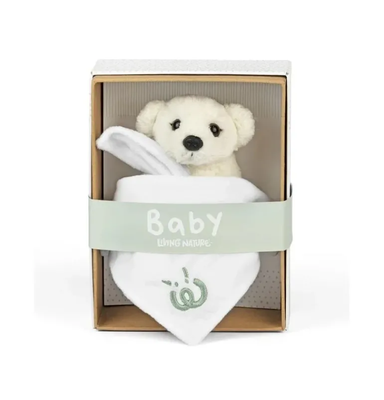 Peluche doudou bébé ours polaire avec mouchoir