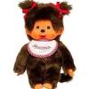 Peluche Kiki Monchhichi Fille au bavoir rose et blanc - 20 cm