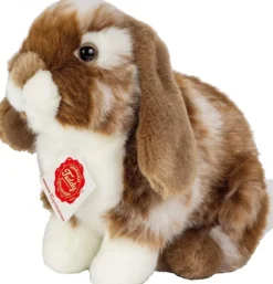 Peluche lapin assis tacheté marron foncé et blanc - 20 cm