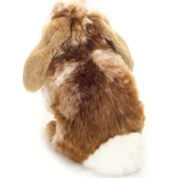 Peluche lapin assis tacheté marron foncé et blanc - 20 cm