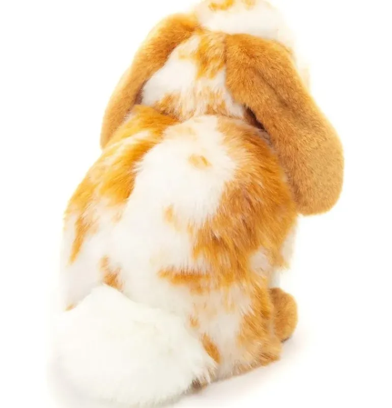 Peluche lapin assis tacheté marron clair et blanc - 20 cm