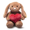 Peluche lapin Hoppie Love avec cœur marron - 16 cm