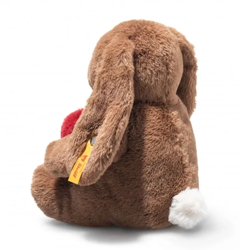 Peluche lapin Hoppie Love avec cœur marron - 16 cm