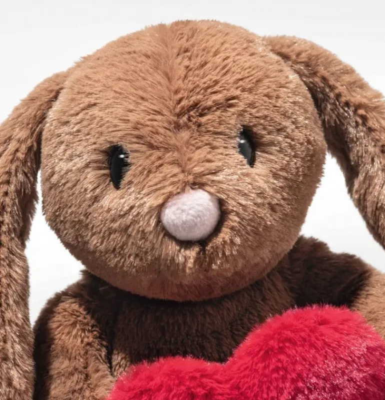 Peluche lapin Hoppie Love avec cœur marron - 16 cm