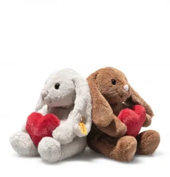 Peluche lapin Hoppie Love avec cœur marron - 16 cm