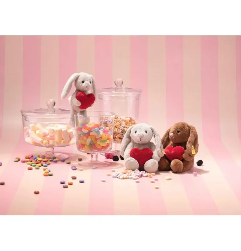 Peluche lapin Hoppie Love avec cœur marron - 16 cm