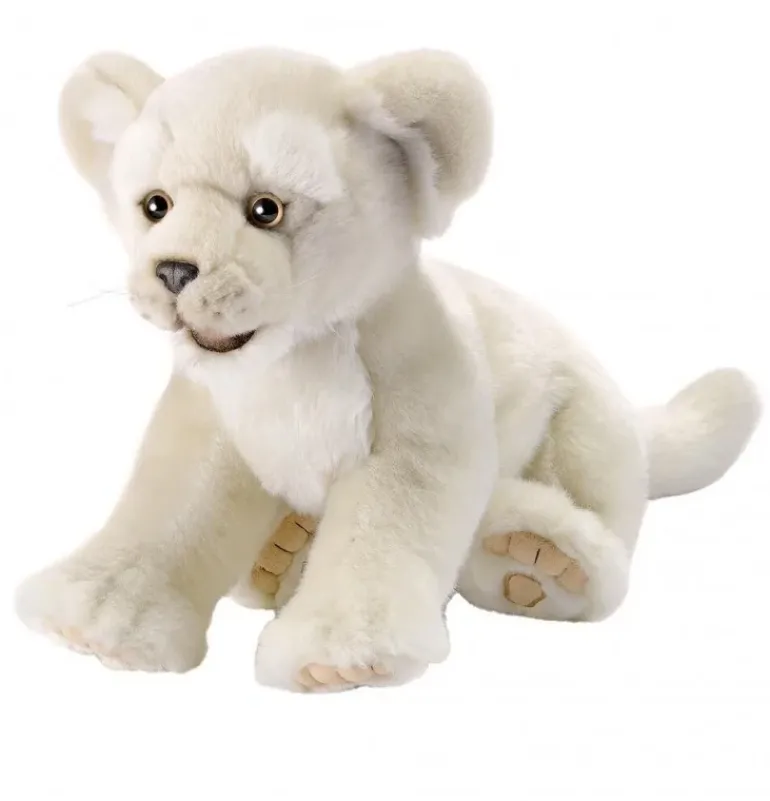 Peluche lionceau blanc couché - 32 cm