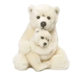 Peluche Maman ours polaire avec bébé WWF - 28 cm