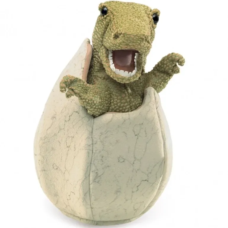 Peluche marionnette Bébé dinosaure dans son oeuf