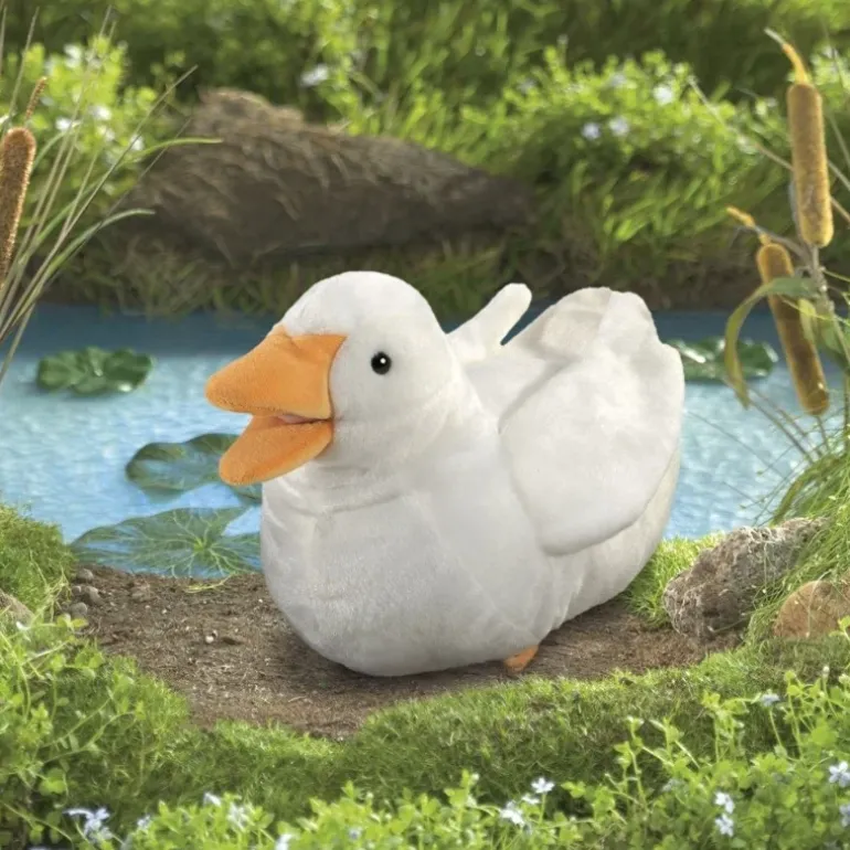 Peluche marionnette canard blanc