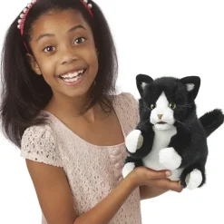 Peluche marionnette Chaton noir et blanc