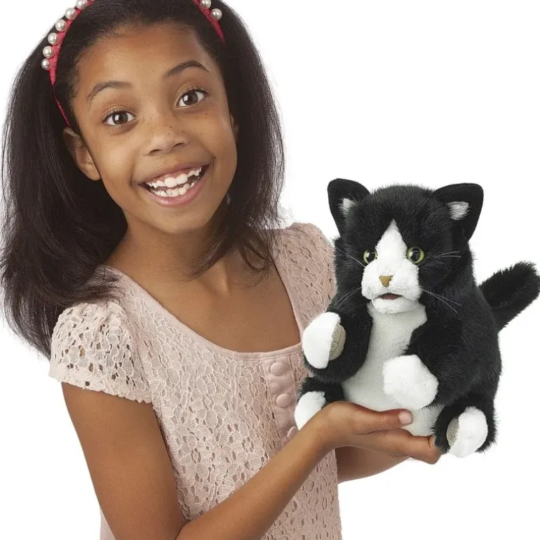 Peluche marionnette Chaton noir et blanc