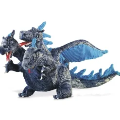 Peluche marionnette Dragon bleu à trois têtes