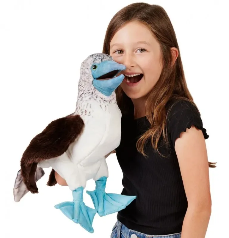 Peluche marionnette fou à pieds bleus