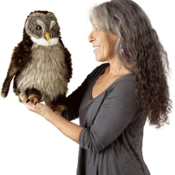 Peluche marionnette Hibou avec effet Hou hou