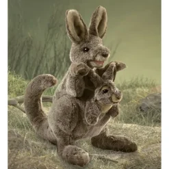 Peluche marionnette Kangourou avec bébé