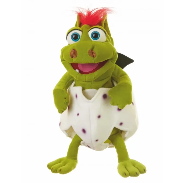 Peluche marionnette Le petit dragon Gregor dans son oeuf