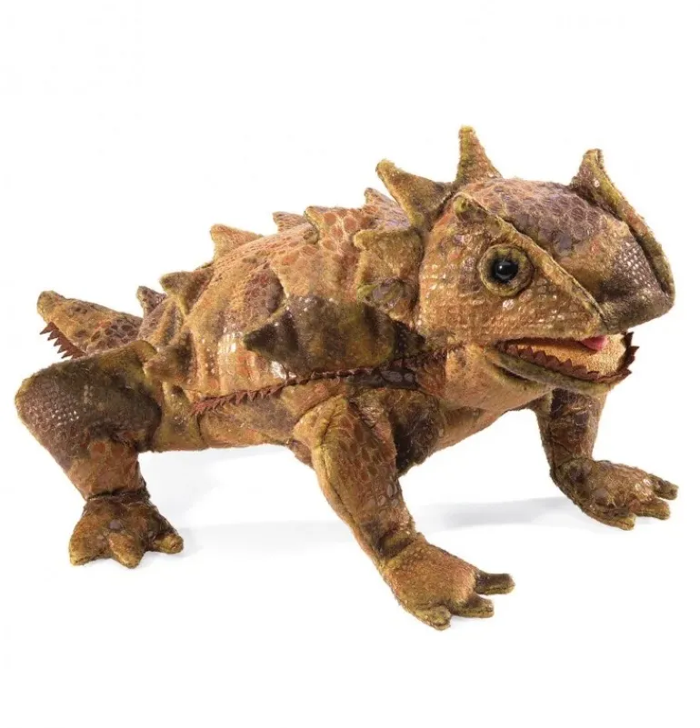 Peluche marionnette lézard cornu