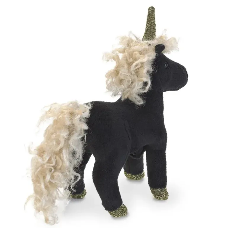 Peluche marionnette Mini licorne noire