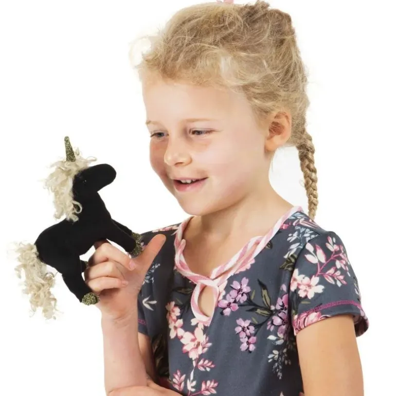 Peluche marionnette Mini licorne noire