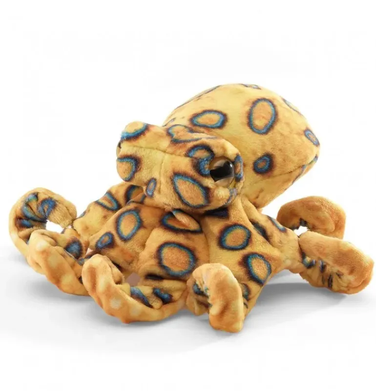 Peluche marionnette mini pieuvre à anneaux bleus