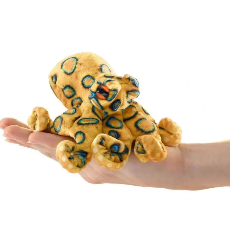 Peluche marionnette mini pieuvre à anneaux bleus
