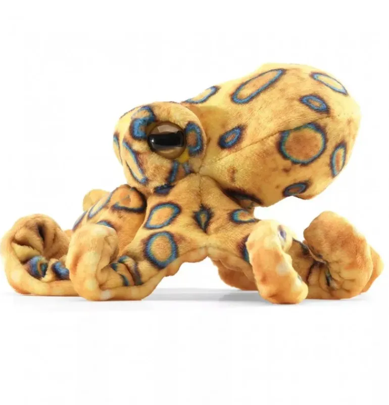 Peluche marionnette mini pieuvre à anneaux bleus