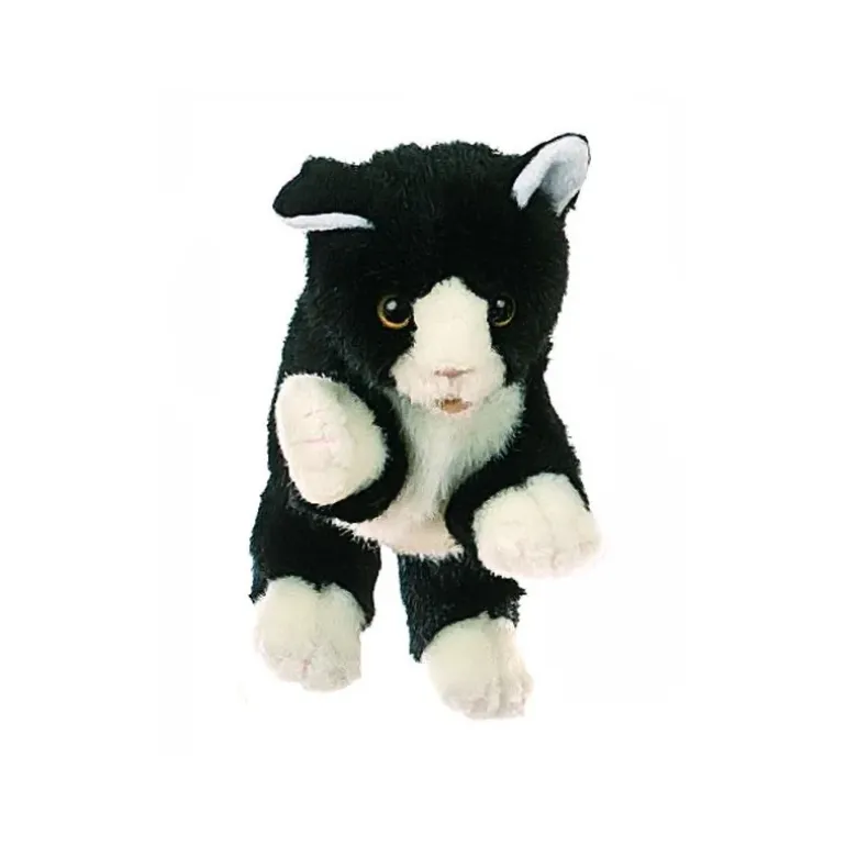 Peluche marionnette petit chat noir et blanc