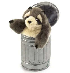 Peluche marionnette raton laveur dans une poubelle