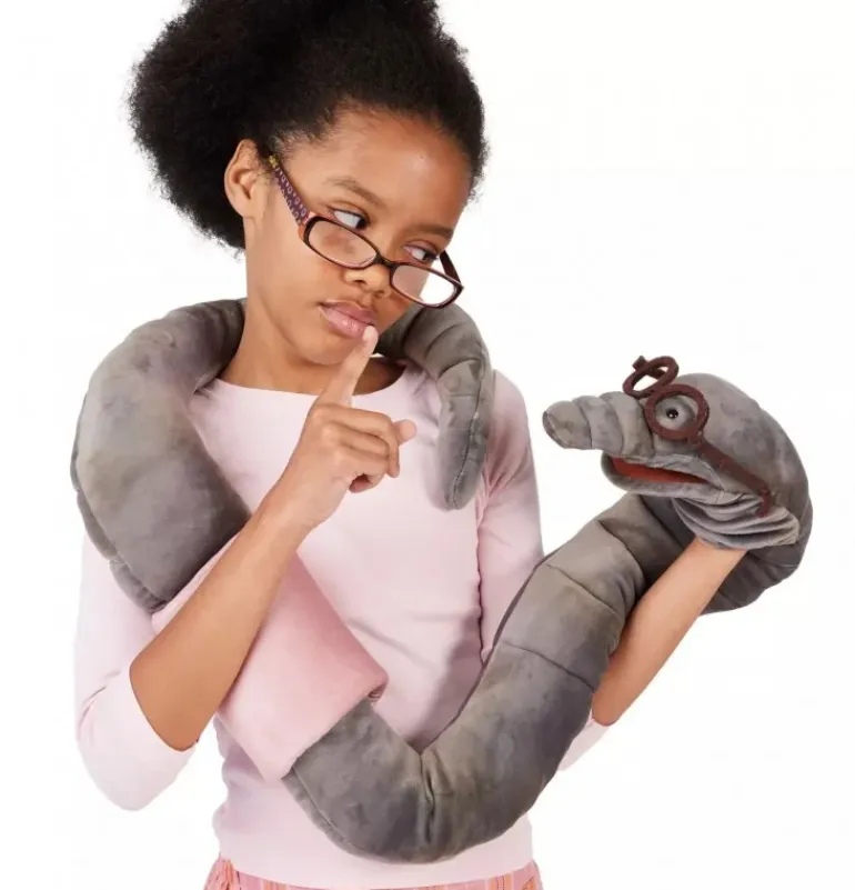 Peluche marionnette ver de bibliothèque