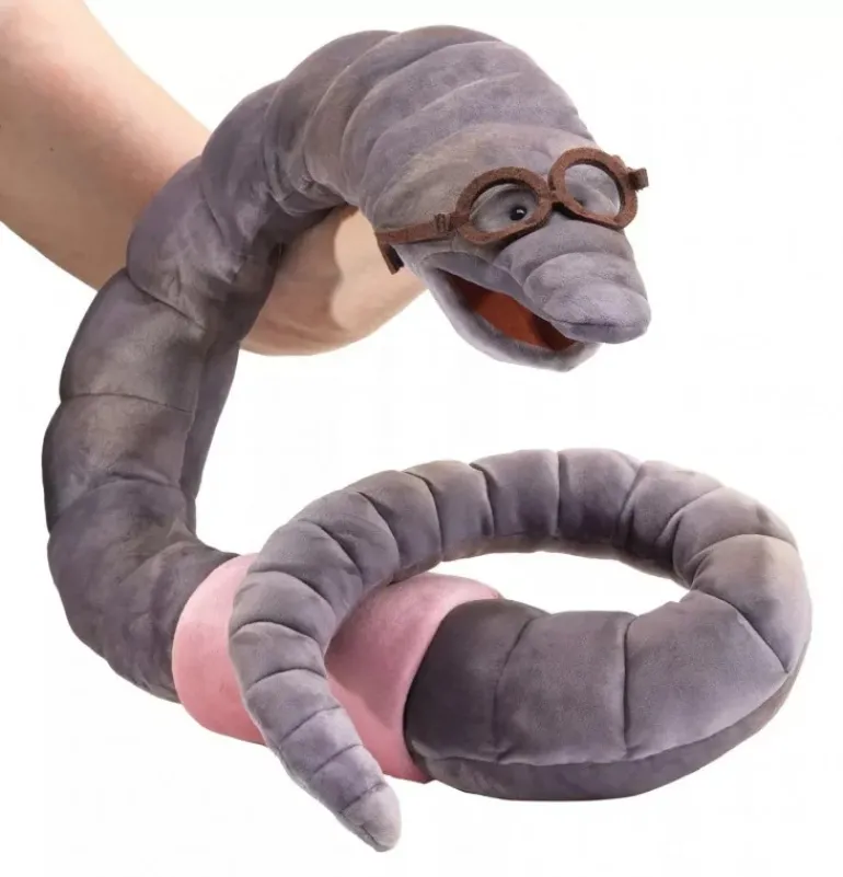 Peluche marionnette ver de bibliothèque