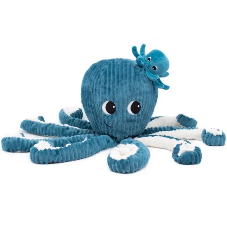 Peluche pieuvre maman bébé Filou bleue