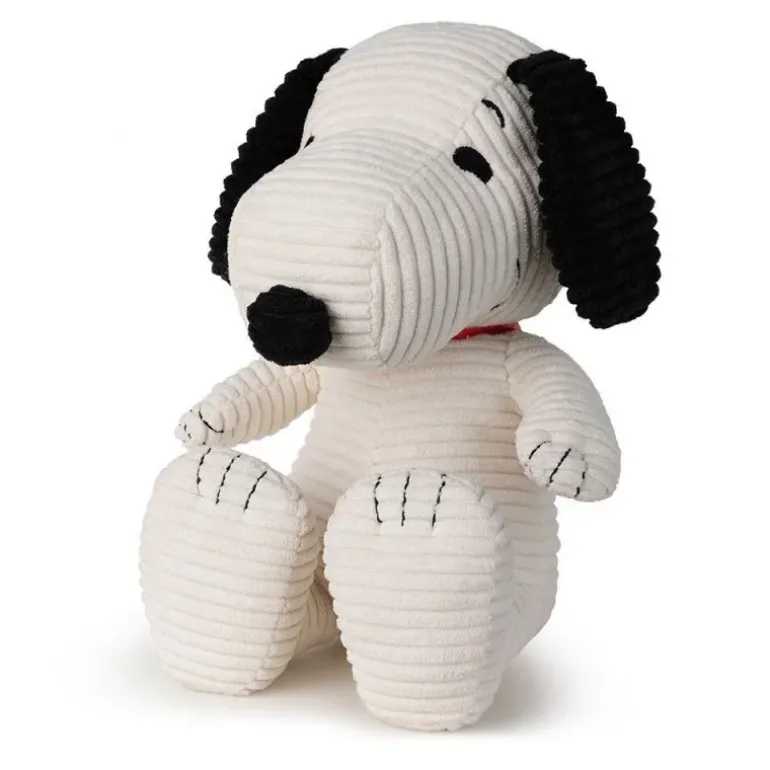 Peluche Snoopy assis en velours côtelé crème dans boîte cadeau - 27 cm
