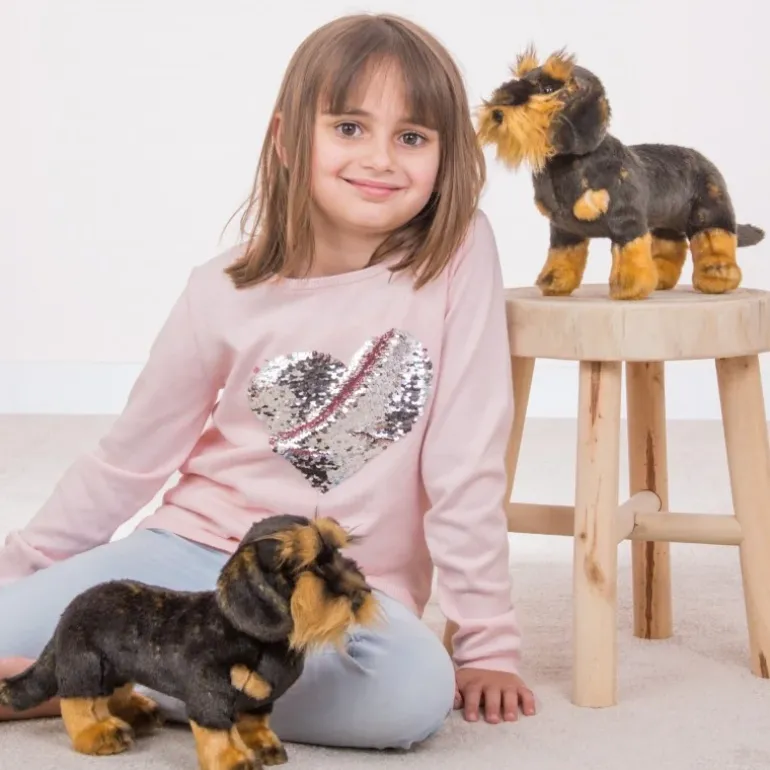 Peluche teckel à poil dur - 28 cm